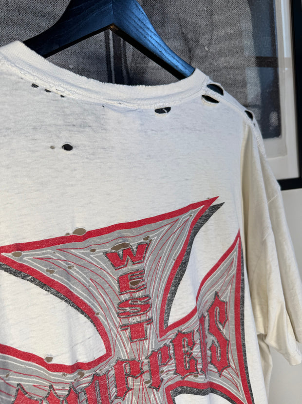 PERFECTLY THRASHED 90s WEST COAST CHOPPERS WHITE/RED LOGO SHIRT