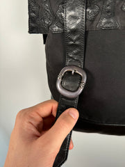 EXTREMELY RARE EARLY 2000'S BLACK WAXED COTTON CROSS PATCH MOTO BACKPACK