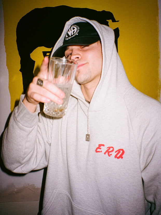 ULTIMATE GRAIL 1 of 1 AUTUMN/WINTER 2019 HAND-DRAWN “GLUE SNIFFER” D.A.R.E. PAINTED PATCHWORK HOODIE