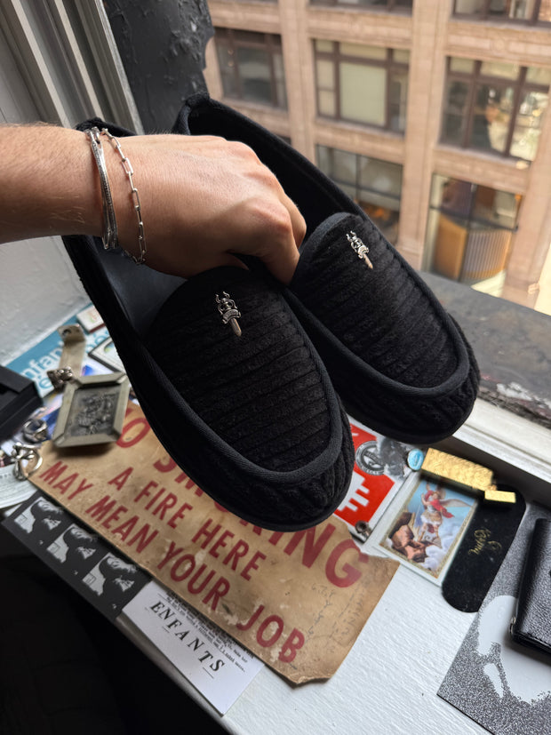 RARE 2025 DAGGER LOGO .925 SILVER CORDUROY MULE SLIPPERS w/ ORIGINAL BOX & RECEIPT (43)