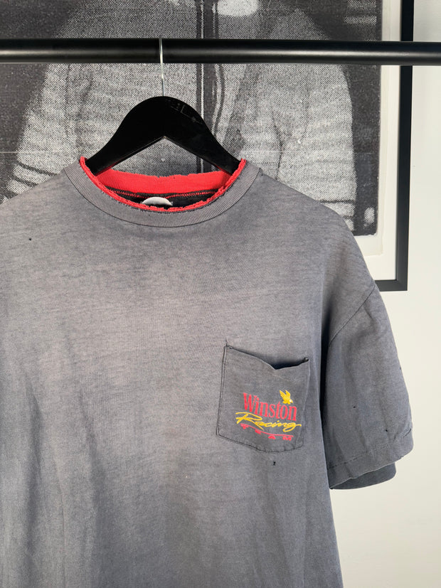 90’s INSANE THRASHED & FADED DOUBLE COLLAR “WINSTON RACING” POCKET SHIRT