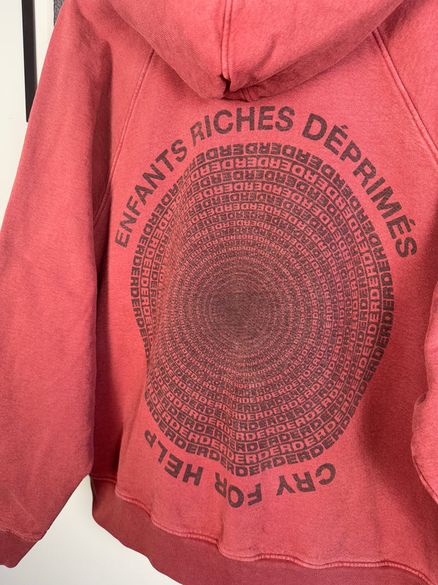 RARE SPRING/SUMMER 2020 MAROON OVER-DYED “CRY FOR HELP” MEGA OVERSIZED HOODIE