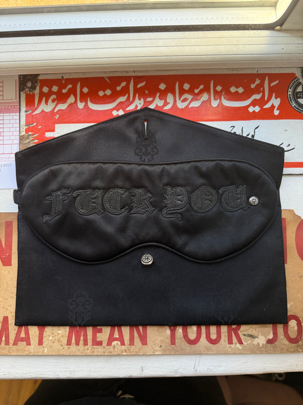 ULTIMATE GRAIL EARLY 2000'S "FUCK YOU" SLEEPING MASK IN .925 SILVER, SILK, & COWSKIN LEATHER w/ CARRYING CASE