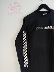 INCREDIBLY RARE PRISTINE 90's PORN STAR SKATEBOARDSRACING CHECKERBOARD LONG SLEEVE