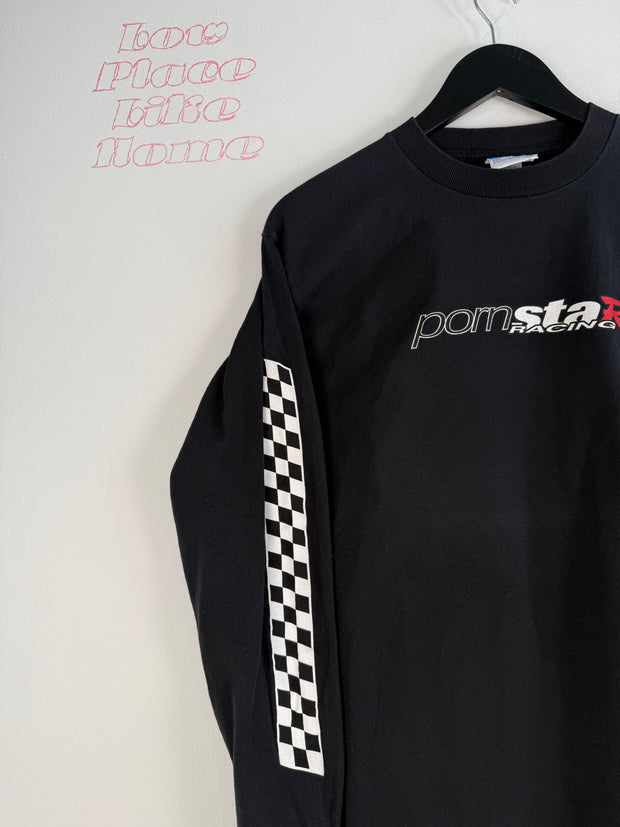 INCREDIBLY RARE PRISTINE 90's PORN STAR SKATEBOARDSRACING CHECKERBOARD LONG SLEEVE