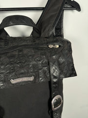EXTREMELY RARE EARLY 2000'S BLACK WAXED COTTON CROSS PATCH MOTO BACKPACK