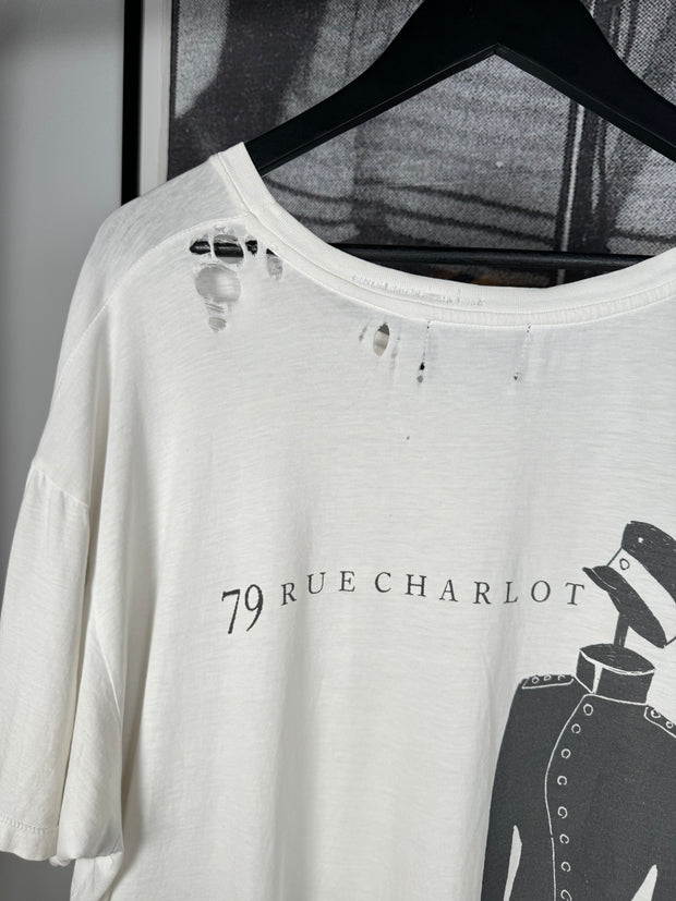EXTREMELY RARE SPRING/SUMMER 2020 CANCELLED MISPRINT "79 RUE CHARLOT / DEPRIMIS" PARIS STORE OPENING SHIRT