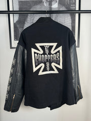 GRAIL WEST COAST CHOPPERS COWHIDE AND BOILED WOOL EMBROIDERED JESSE JAMES LOGO JACKET