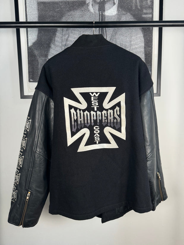 GRAIL WEST COAST CHOPPERS COWHIDE AND BOILED WOOL EMBROIDERED JESSE JAMES LOGO JACKET