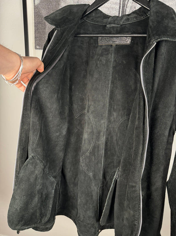 90's CHROME GRAIL SUEDE WESTERN FLEUR JACKET w/ .925 SILVER DOUBLE DAGGER ZIP
