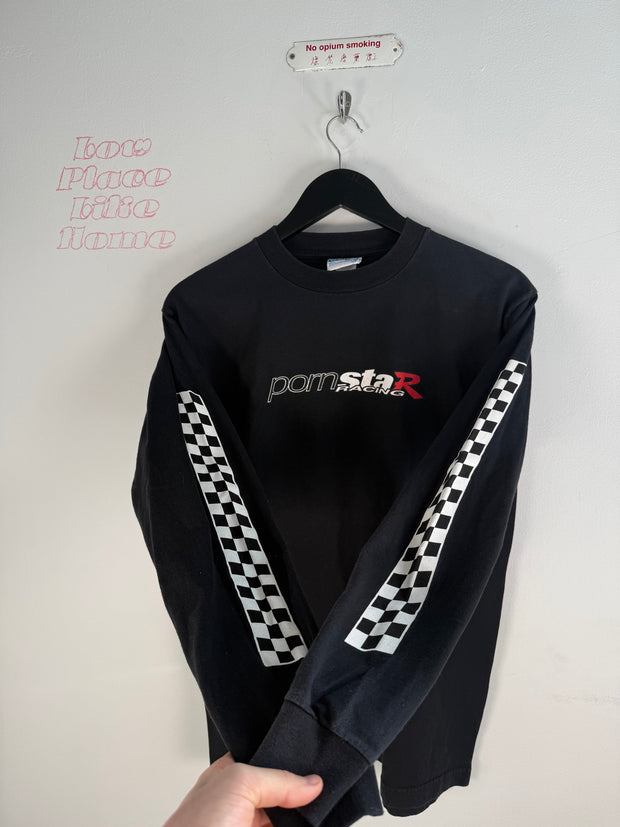 INCREDIBLY RARE PRISTINE 90's PORN STAR SKATEBOARDSRACING CHECKERBOARD LONG SLEEVE