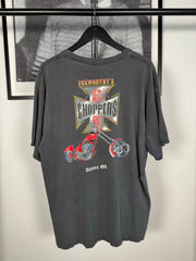 90'S THRASHED GLITTER EFFECT ATLANTA WEST COAST CHOPPERS BOOTLEG "FOXWORTHY'S REDNECK CHOPPERS" SHIRT