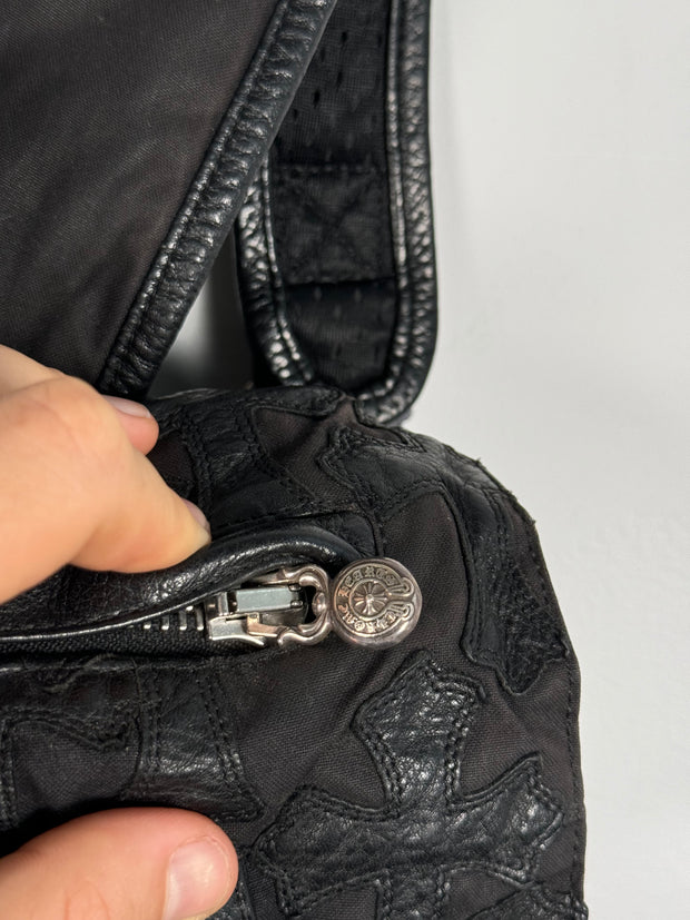 EXTREMELY RARE EARLY 2000'S BLACK WAXED COTTON CROSS PATCH MOTO BACKPACK