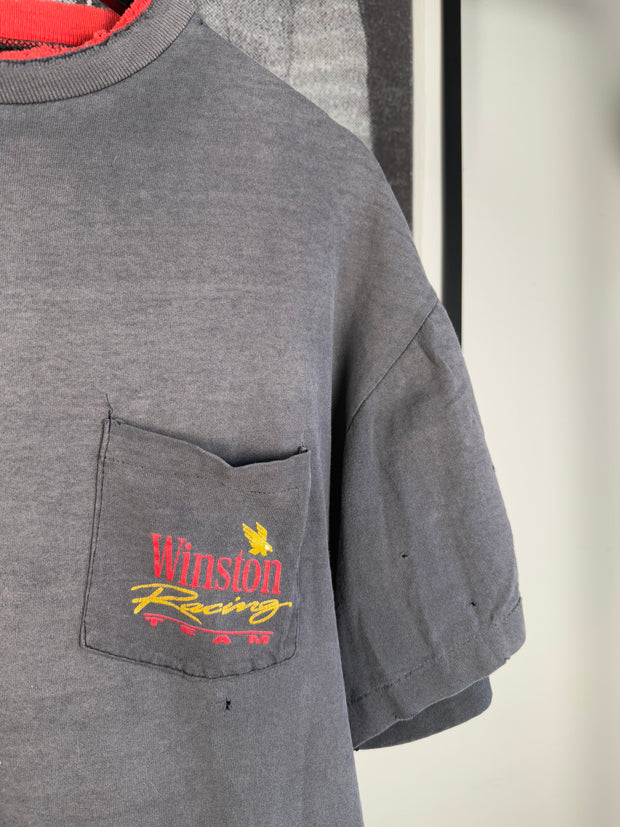 90’s INSANE THRASHED & FADED DOUBLE COLLAR “WINSTON RACING” POCKET SHIRT