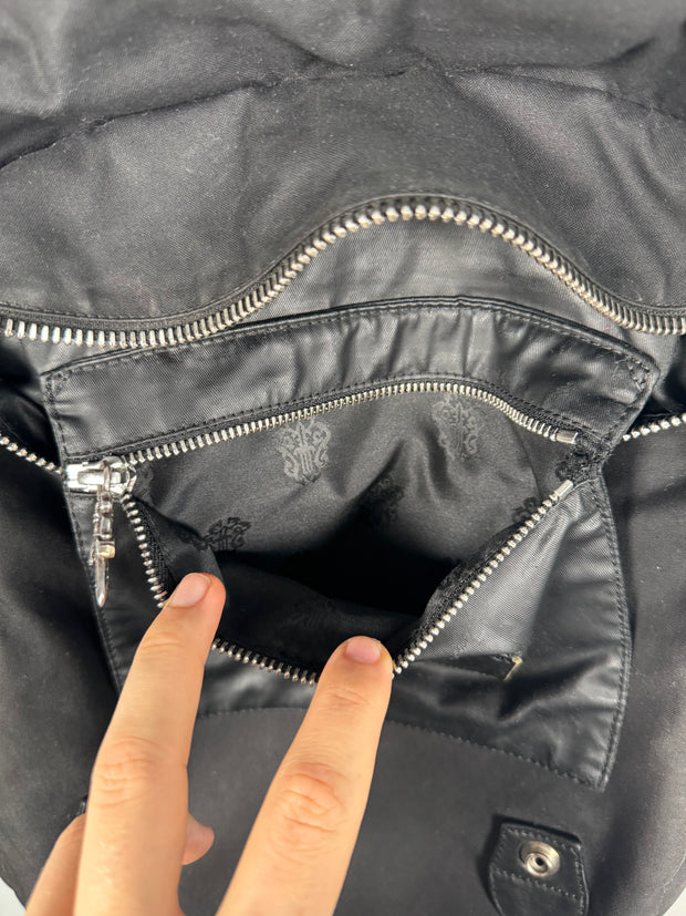 EXTREMELY RARE EARLY 2000'S BLACK WAXED COTTON CROSS PATCH MOTO BACKPACK