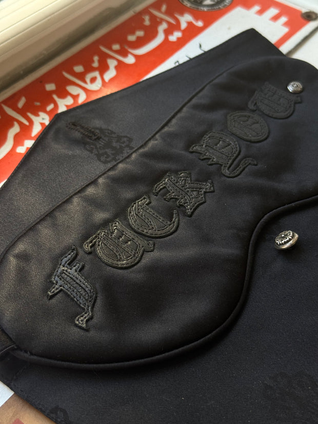 ULTIMATE GRAIL EARLY 2000'S "FUCK YOU" SLEEPING MASK IN .925 SILVER, SILK, & COWSKIN LEATHER w/ CARRYING CASE