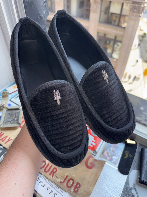 RARE 2025 DAGGER LOGO .925 SILVER CORDUROY MULE SLIPPERS w/ ORIGINAL BOX & RECEIPT (43)