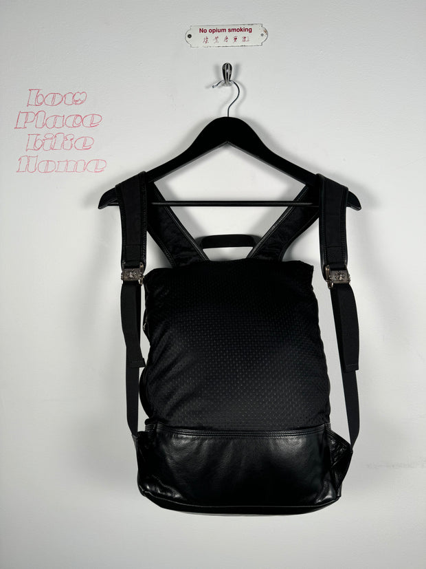 EXTREMELY RARE EARLY 2000'S BLACK WAXED COTTON CROSS PATCH MOTO BACKPACK