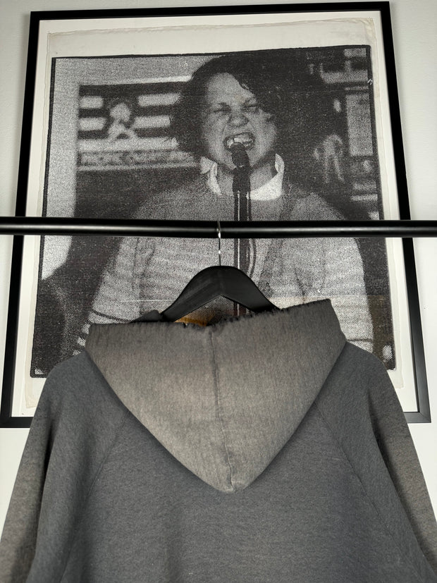 UNBELIEVABLE 80s PERFECTLY THRASHED & FADED "SOUTH SIDE" GOTHIC EMBROIDERY HOODIE