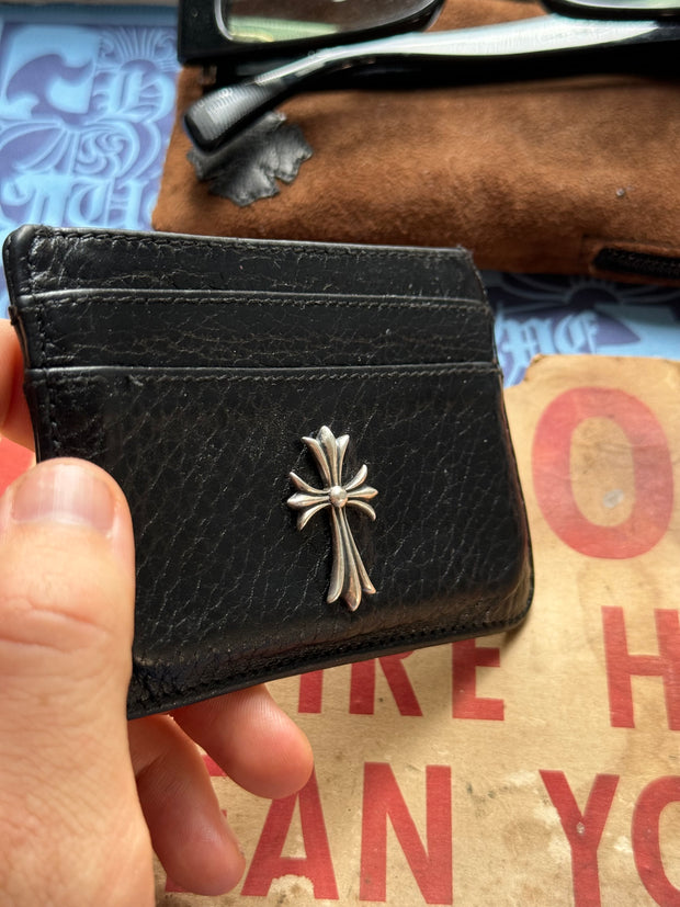 BUTTERY COWHIDE & .925 SILVER CROSS PENDANT CARDHOLDER