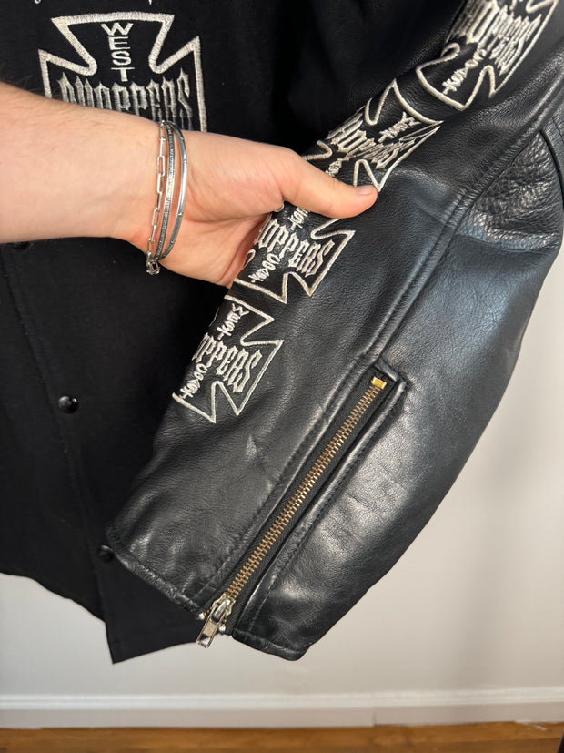 GRAIL WEST COAST CHOPPERS COWHIDE AND BOILED WOOL EMBROIDERED JESSE JAMES LOGO JACKET