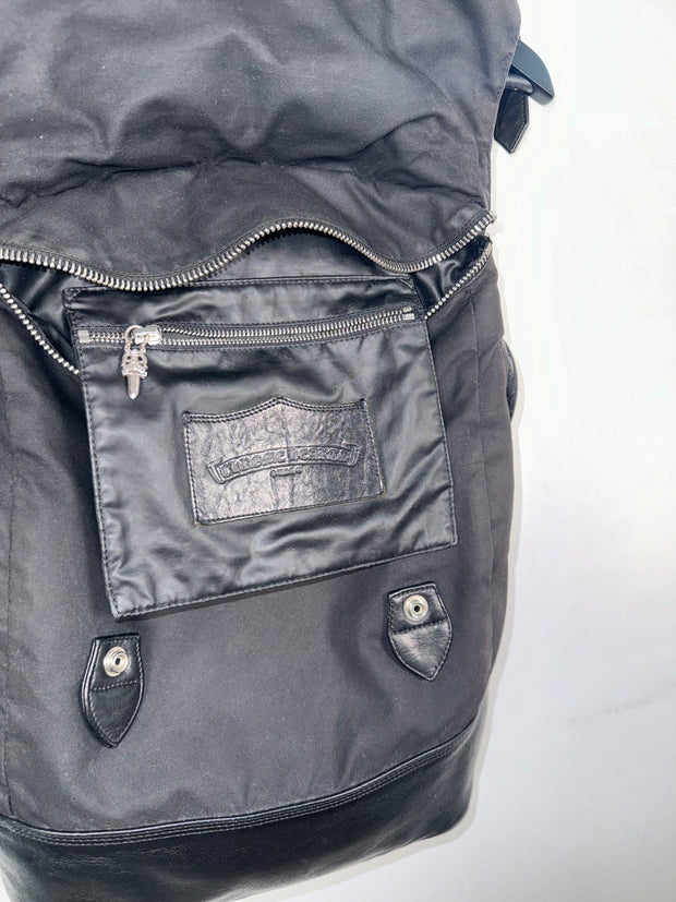 EXTREMELY RARE EARLY 2000'S BLACK WAXED COTTON CROSS PATCH MOTO BACKPACK