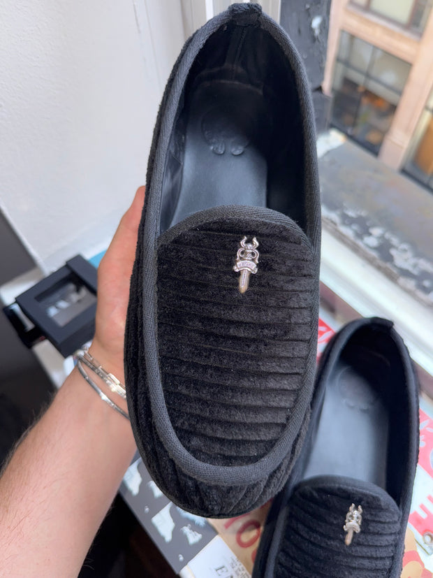 RARE 2025 DAGGER LOGO .925 SILVER CORDUROY MULE SLIPPERS w/ ORIGINAL BOX & RECEIPT (43)