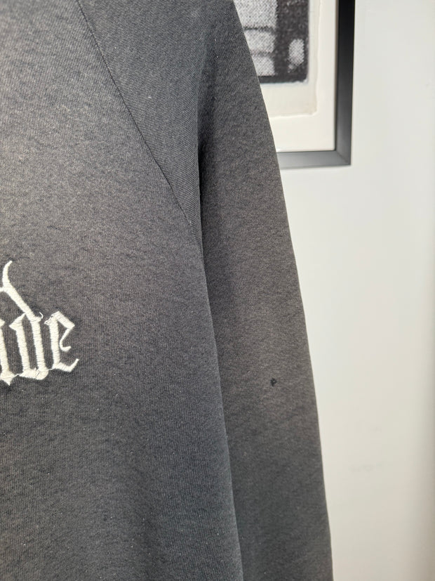 UNBELIEVABLE 80s PERFECTLY THRASHED & FADED "SOUTH SIDE" GOTHIC EMBROIDERY HOODIE