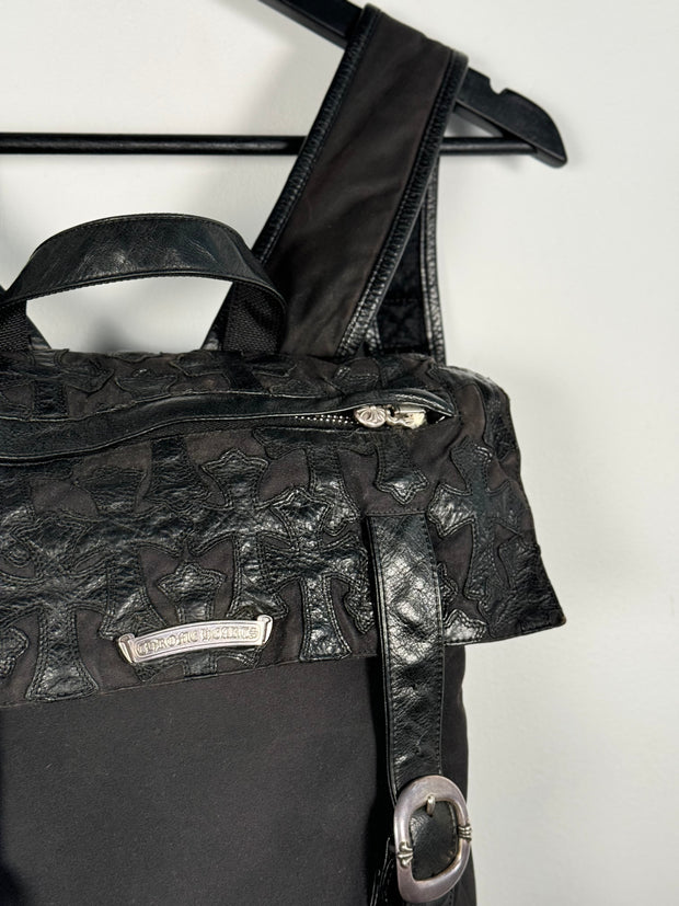 EXTREMELY RARE EARLY 2000'S BLACK WAXED COTTON CROSS PATCH MOTO BACKPACK