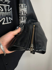 GRAIL WEST COAST CHOPPERS COWHIDE AND BOILED WOOL EMBROIDERED JESSE JAMES LOGO JACKET