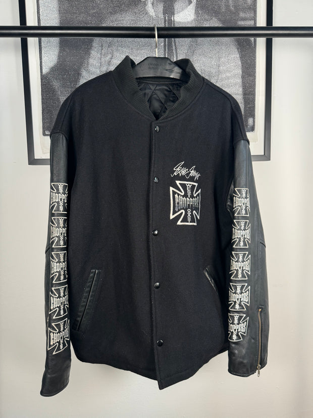 GRAIL WEST COAST CHOPPERS COWHIDE AND BOILED WOOL EMBROIDERED JESSE JAMES LOGO JACKET