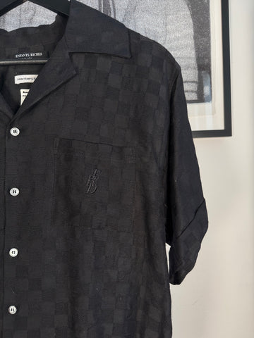 PERFECT SUMMERTIME SPRING/SUMMER 2023 CHECKERBOARD BLACK JACQUARD "ERD" EMBROIDERED CAMP BUTTON DOWN