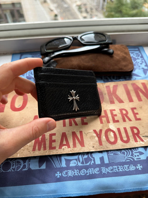 BUTTERY COWHIDE & .925 SILVER CROSS PENDANT CARDHOLDER