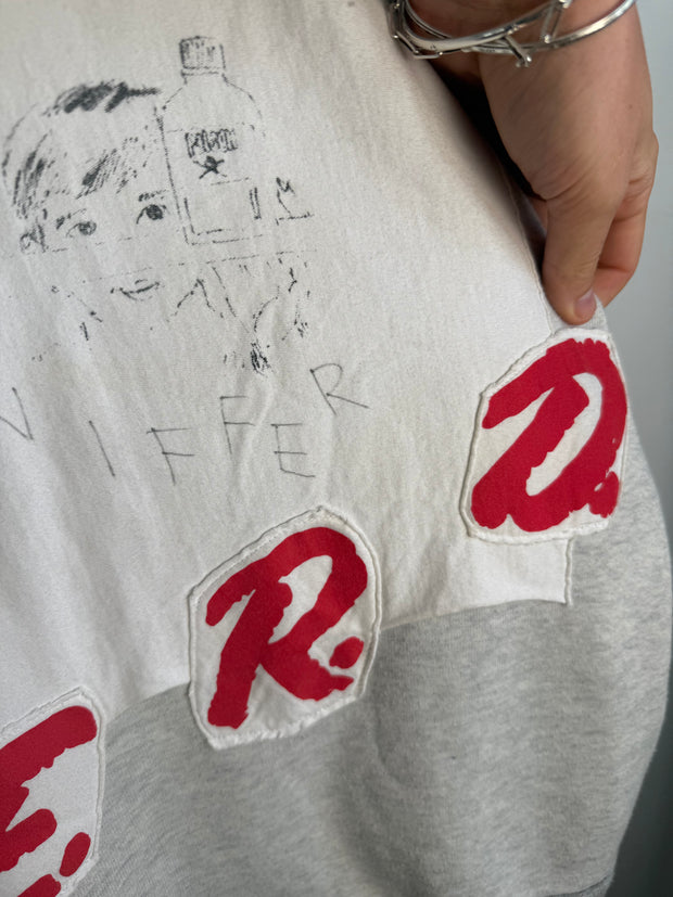ULTIMATE GRAIL 1 of 1 AUTUMN/WINTER 2019 HAND-DRAWN “GLUE SNIFFER” D.A.R.E. PAINTED PATCHWORK HOODIE