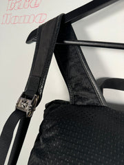 EXTREMELY RARE EARLY 2000'S BLACK WAXED COTTON CROSS PATCH MOTO BACKPACK