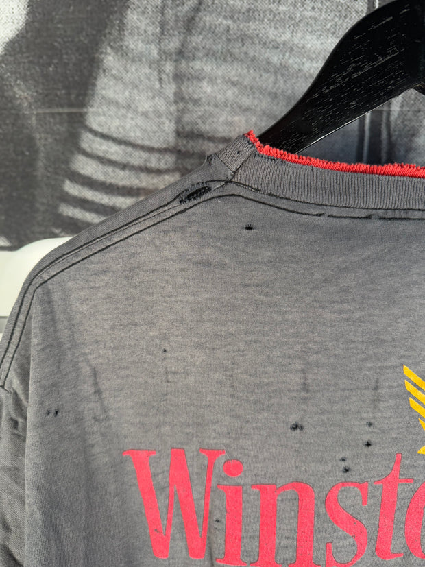 90’s INSANE THRASHED & FADED DOUBLE COLLAR “WINSTON RACING” POCKET SHIRT