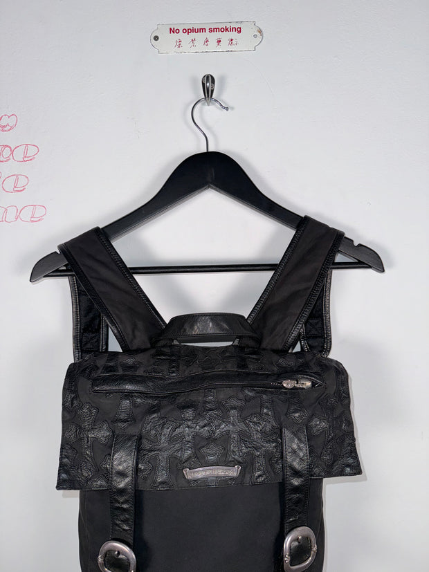 EXTREMELY RARE EARLY 2000'S BLACK WAXED COTTON CROSS PATCH MOTO BACKPACK