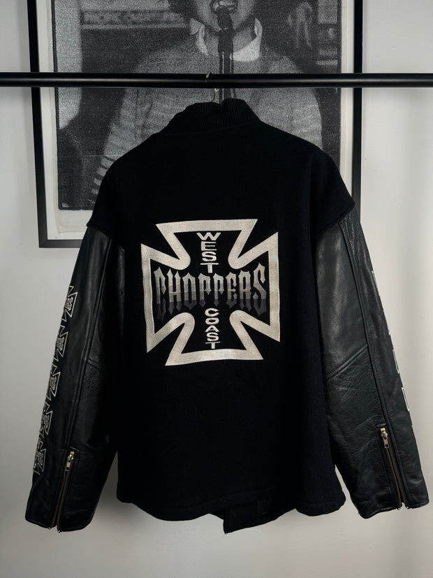 GRAIL WEST COAST CHOPPERS COWHIDE AND BOILED WOOL EMBROIDERED JESSE JAMES LOGO JACKET