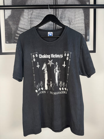 EXTREMELY RARE 90s FADED CHOKING VICTIM "NO GODS / NO MANAGERS" SHIRT