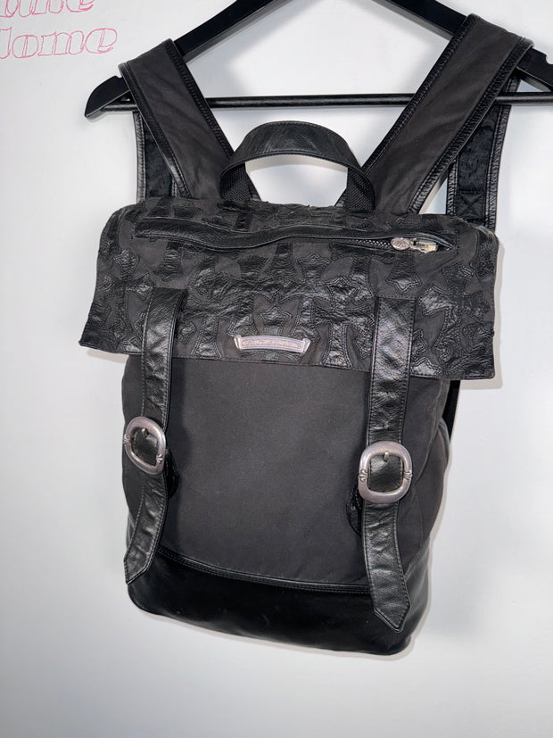 EXTREMELY RARE EARLY 2000'S BLACK WAXED COTTON CROSS PATCH MOTO BACKPACK