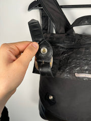 EXTREMELY RARE EARLY 2000'S BLACK WAXED COTTON CROSS PATCH MOTO BACKPACK