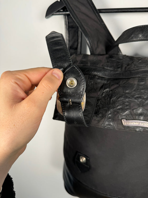 EXTREMELY RARE EARLY 2000'S BLACK WAXED COTTON CROSS PATCH MOTO BACKPACK