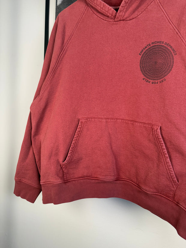 RARE SPRING/SUMMER 2020 MAROON OVER-DYED “CRY FOR HELP” MEGA OVERSIZED HOODIE