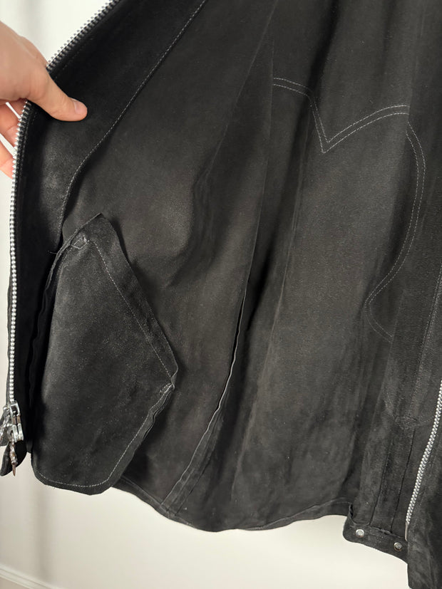 90's CHROME GRAIL SUEDE WESTERN FLEUR JACKET w/ .925 SILVER DOUBLE DAGGER ZIP