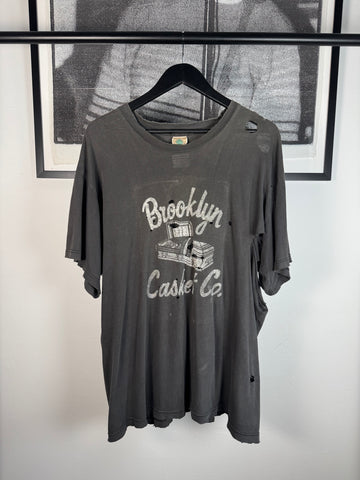 INSANE ULTRA-THRASHED & FADED 80's "BROOKLYN CASKET CO." SHIRT