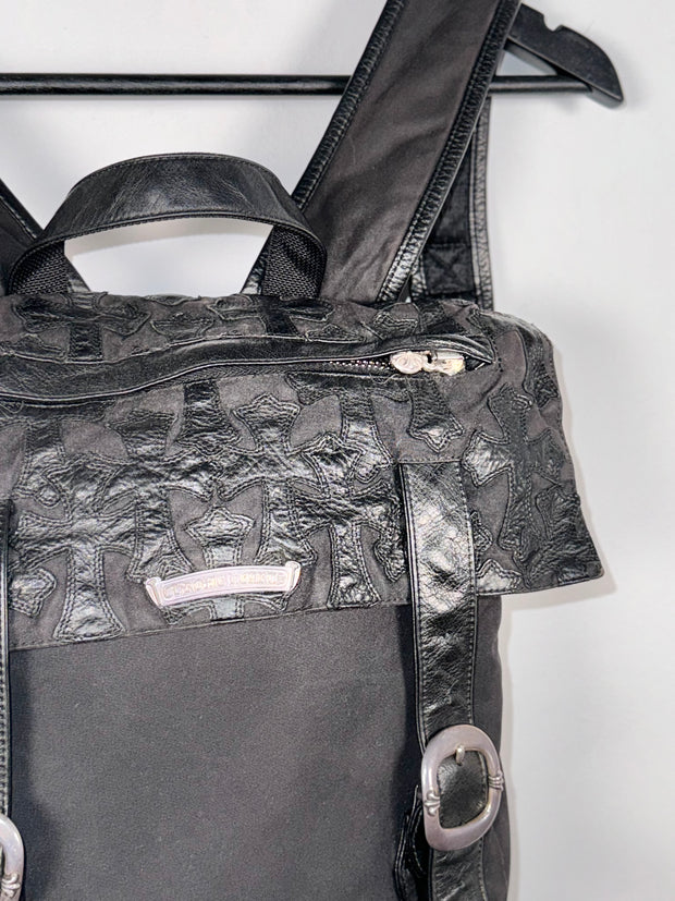 EXTREMELY RARE EARLY 2000'S BLACK WAXED COTTON CROSS PATCH MOTO BACKPACK