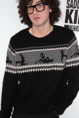 RARE GRAIL ELDER STATESMAN "SEX SELLS" COWGIRL FAIR ISLE 100% CASHMERE KNIT SWEATER