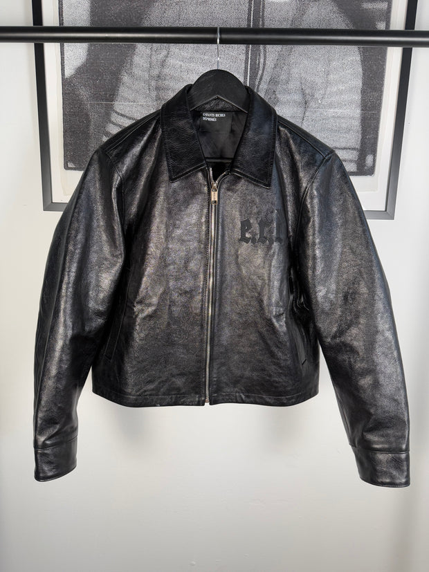 ULTIMATE GRAIL 2020 MADE-TO-ORDER EDITION NOIRE SILK LINED ERD ROSES JACKET EN CUIR