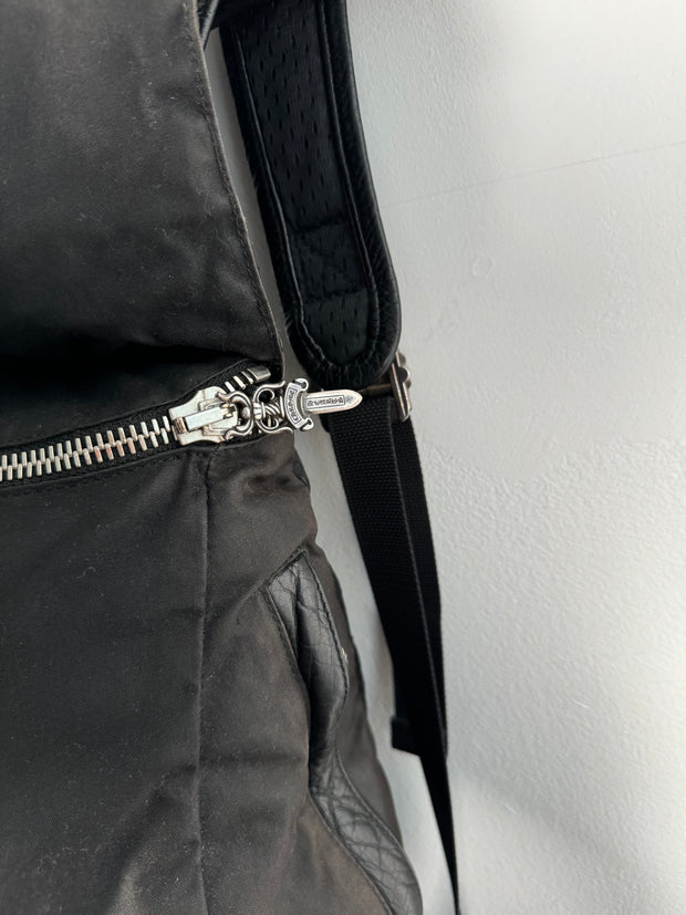 EXTREMELY RARE EARLY 2000'S BLACK WAXED COTTON CROSS PATCH MOTO BACKPACK