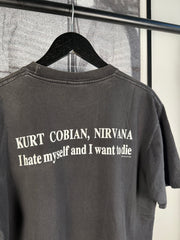 VINTAGE MEXICAN MISSPELLED "KURT COBIAN: I HATE MYSELF AND I WANT TO DIE" SHIRT